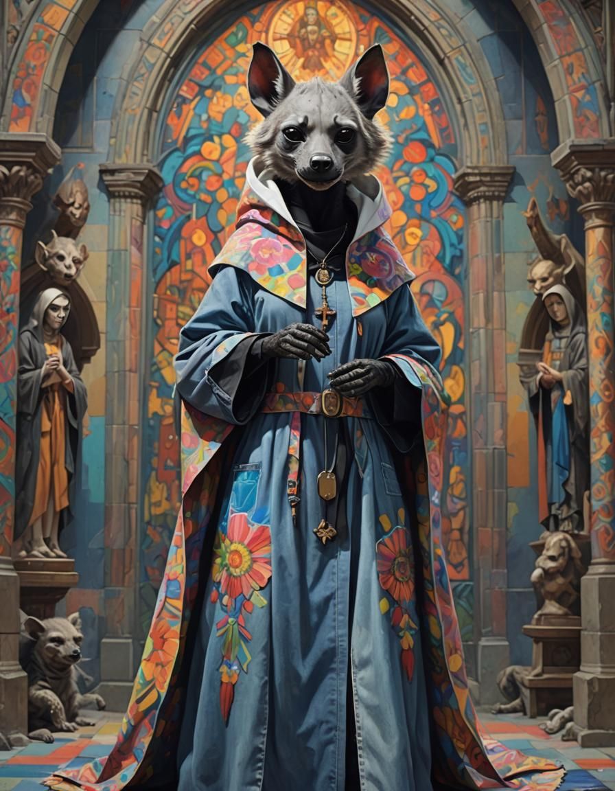 Psychedelic Nun: Furry Hyena in Tachisme Cathedral