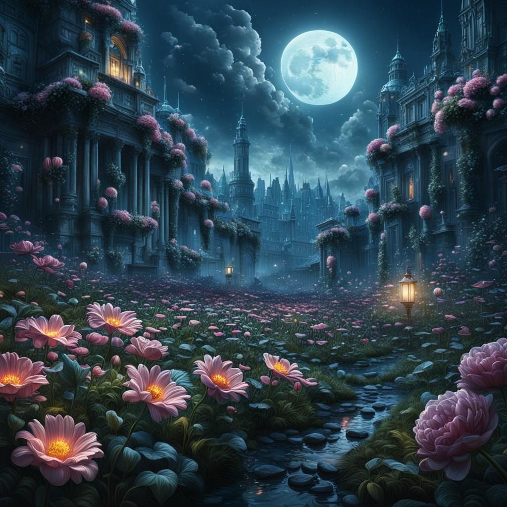 Epic Moon Flower Digital Matte Painting