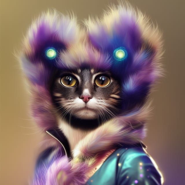 Cyberpunk Beautiful Cat in feathers and fur, Artgerm, WLOP, ...