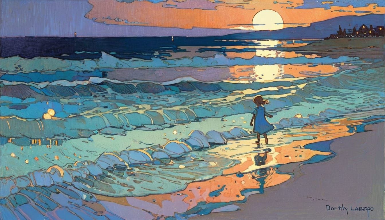 Summer Beach Night in Impasto Style