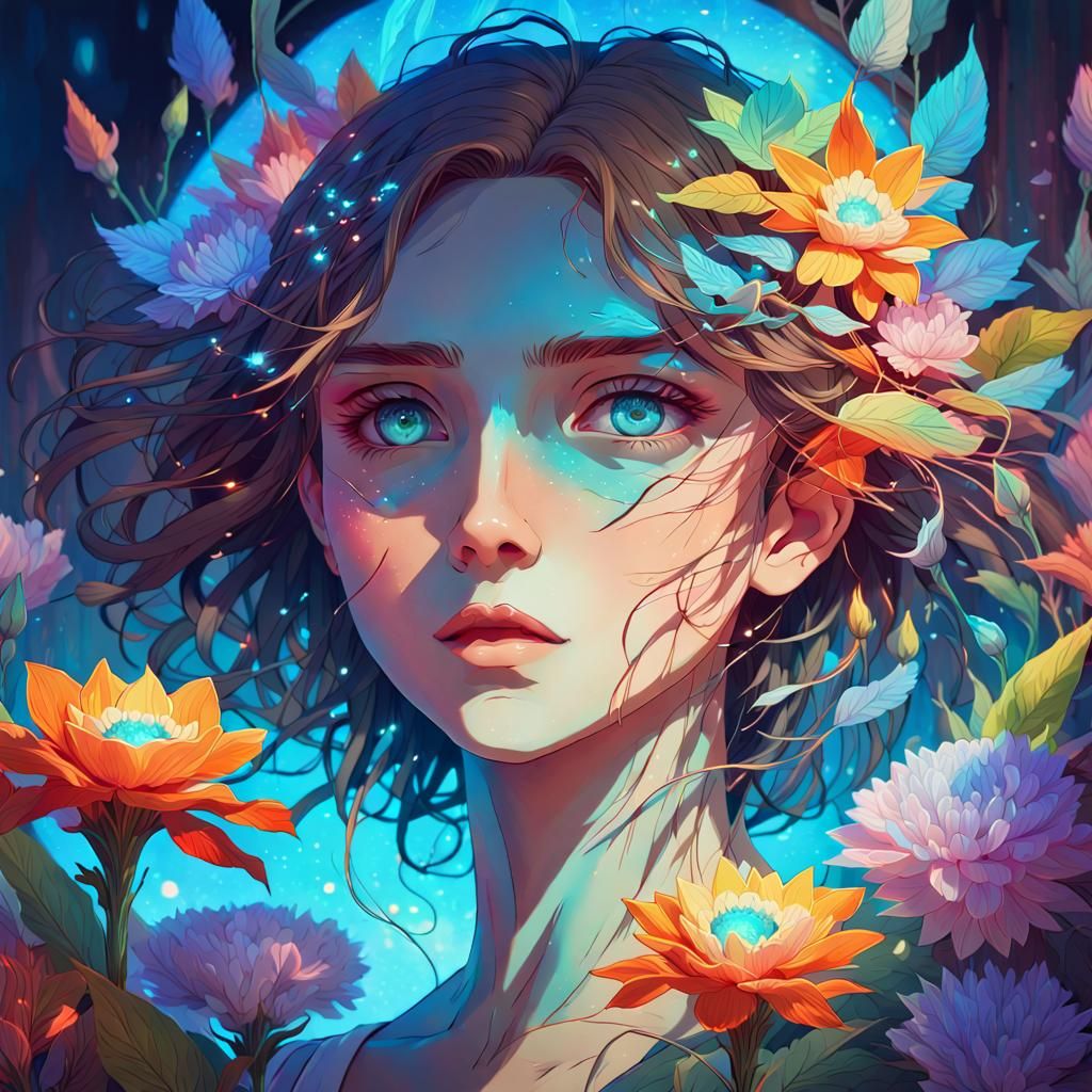 Bioluminescent Fantasy Portrait in Anime Style