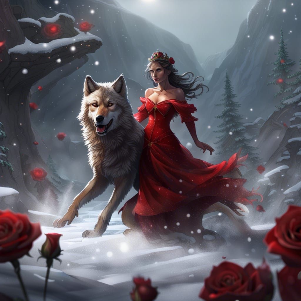 Dancing Princess with Red Roses in the Snow