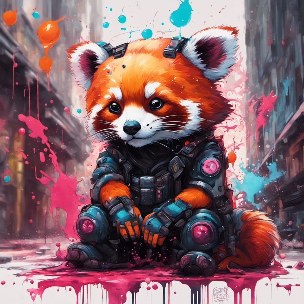Cyberpunk Red Panda Graffiti Splash Art