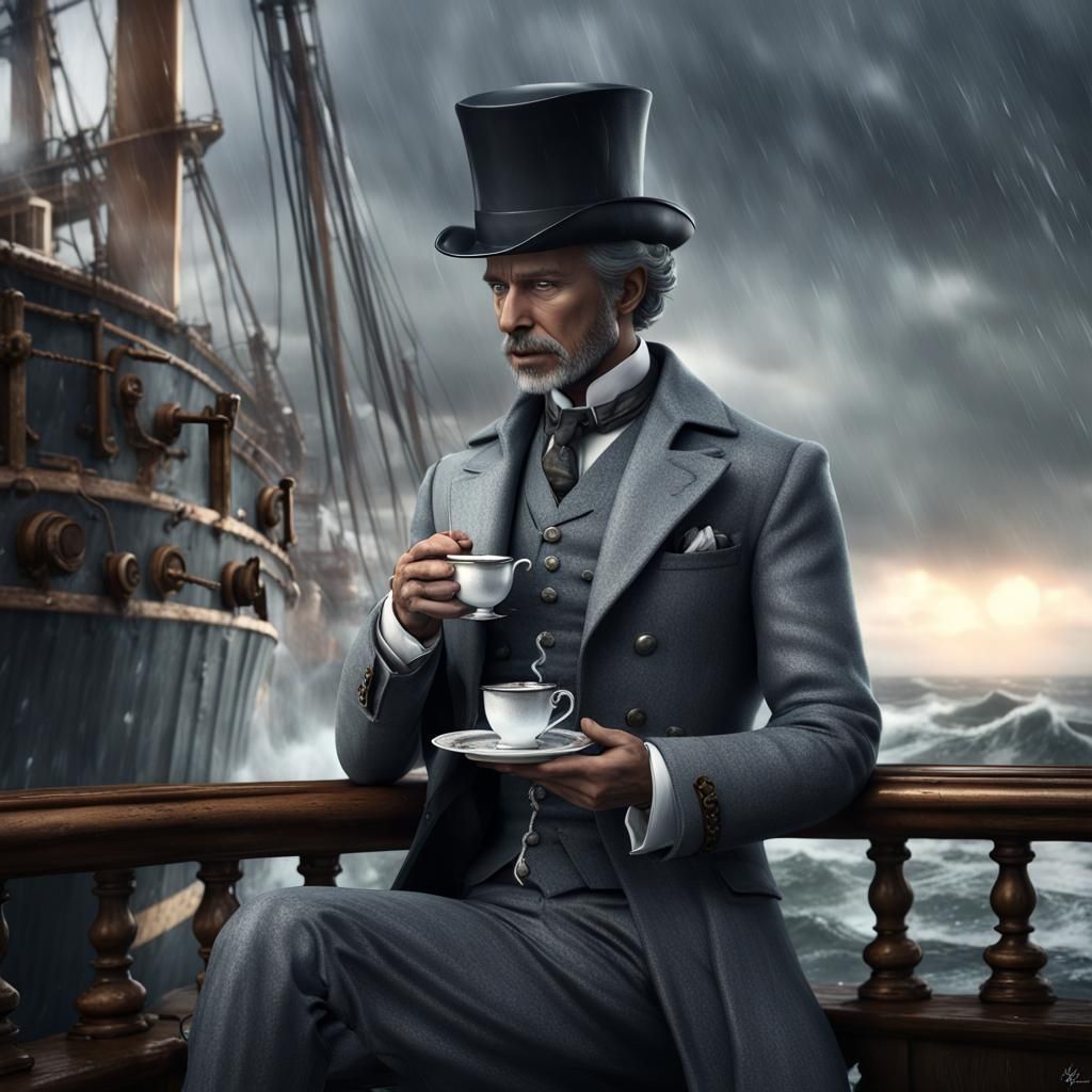 Victorian Ghost Sips Tea During Stormy Voyage