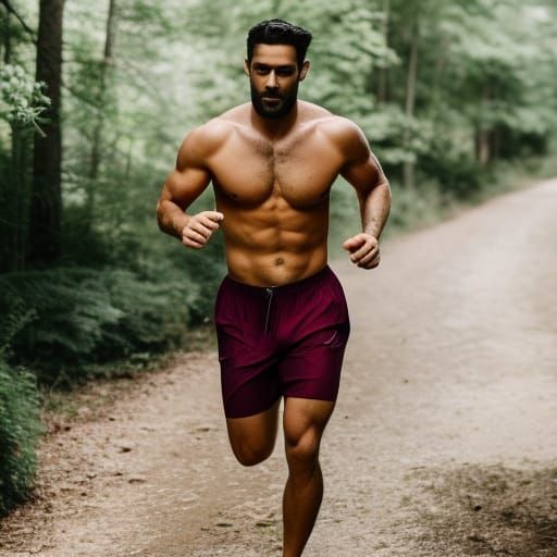 Handsome shirtless man running