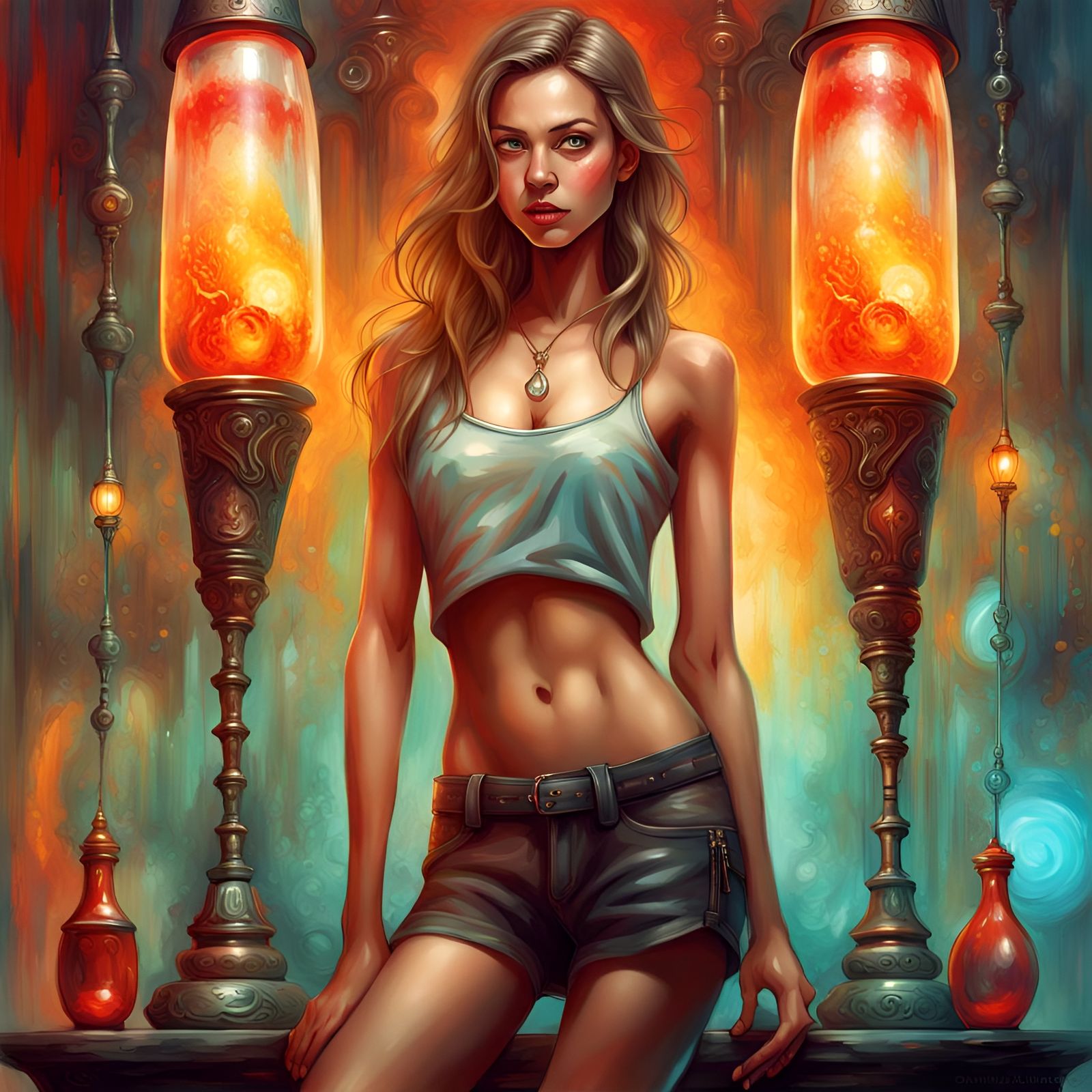 Modern Woman with Giant Lava Lamp in Digital Painting