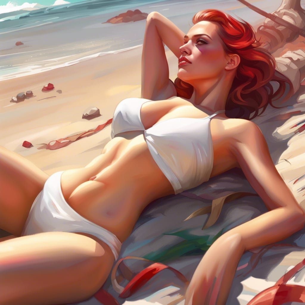 Woman on Beach, Hyperdetailed Concept Art