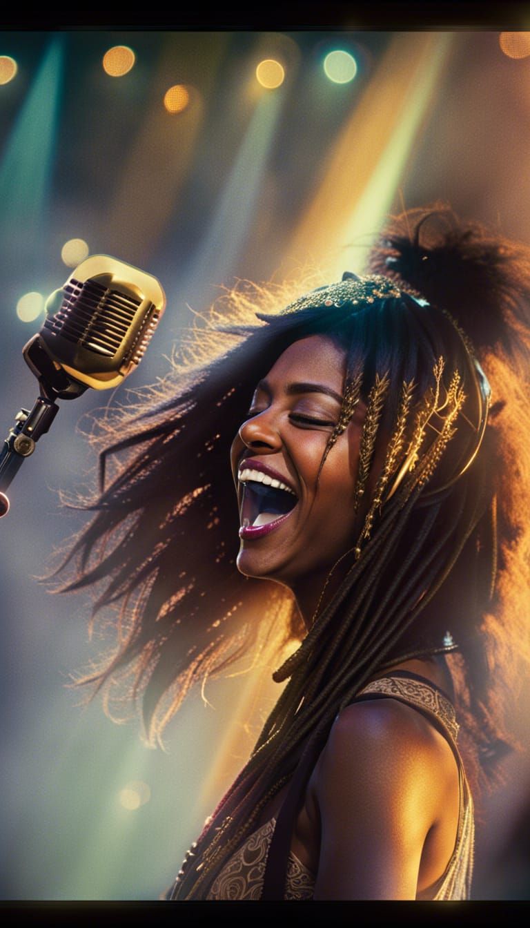 Boho Folk Singer Laughing on Stage