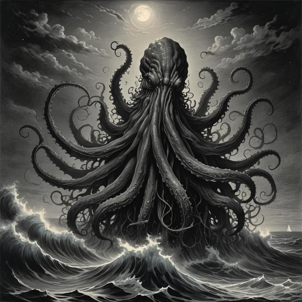 Giant Tentacled Sea Creature Rises at Night
