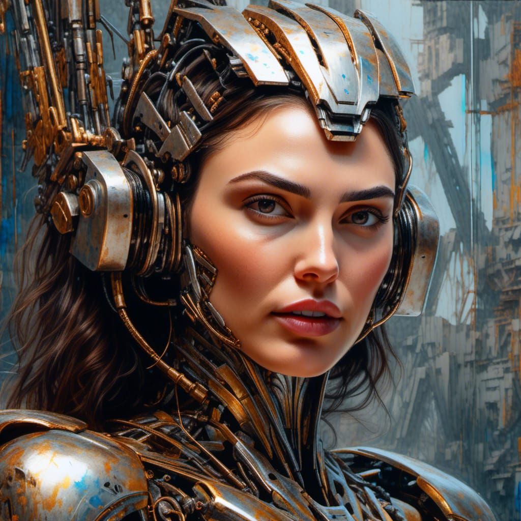 Gal Gadot as Robot Portrait: Detailed Digital Art