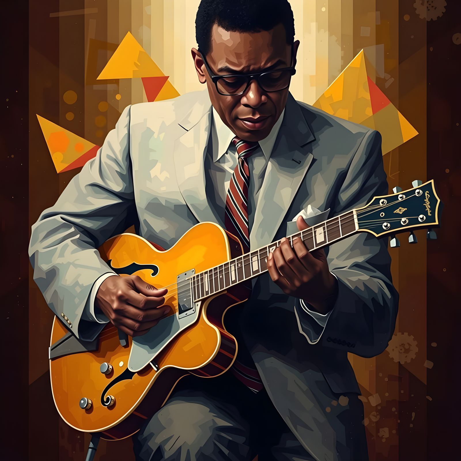 A Cubist Jazz Guitarist in Geometric Harmony