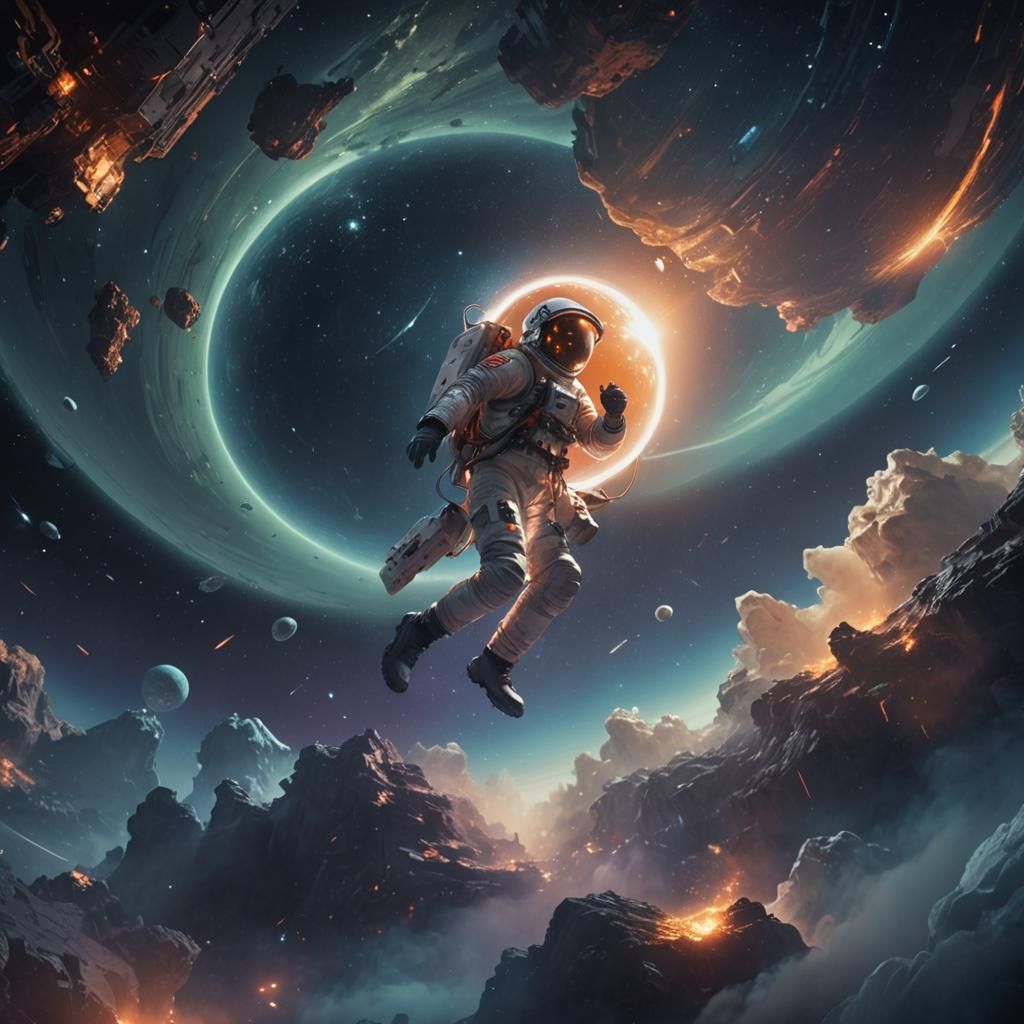 Astronaut in Dark Futurism Nightscape