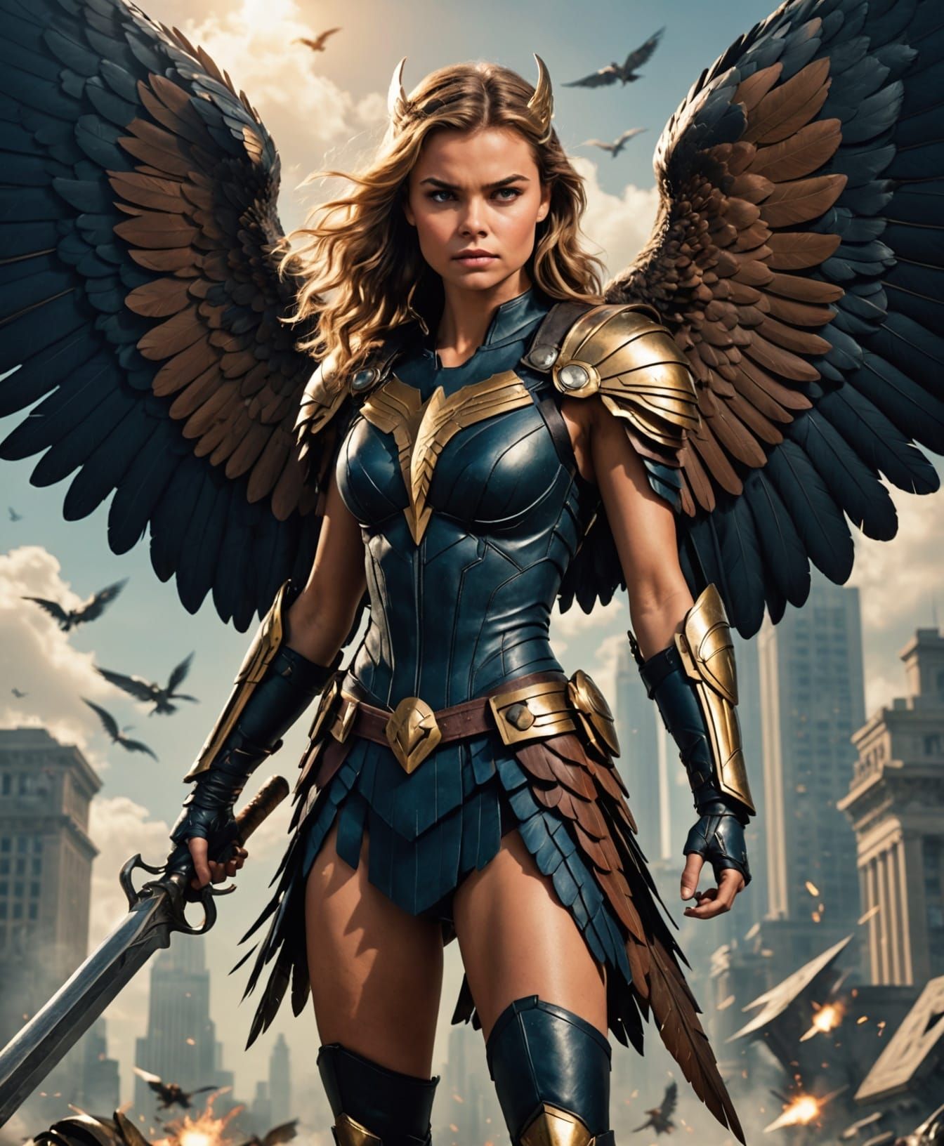 Feathered Wing Superheroine in Battle Armor
