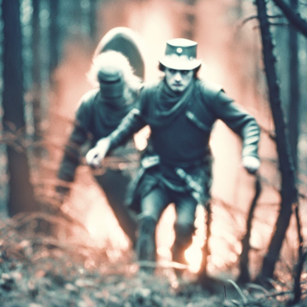 Warrior in Misty Forest: Dark Fantasy Film Still