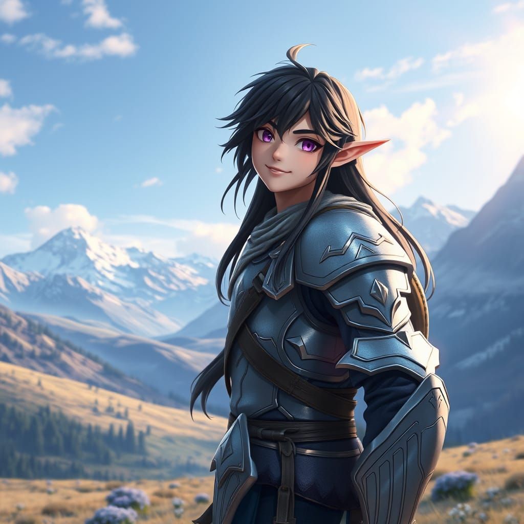 Elven Boy on Tundra in Anime Style