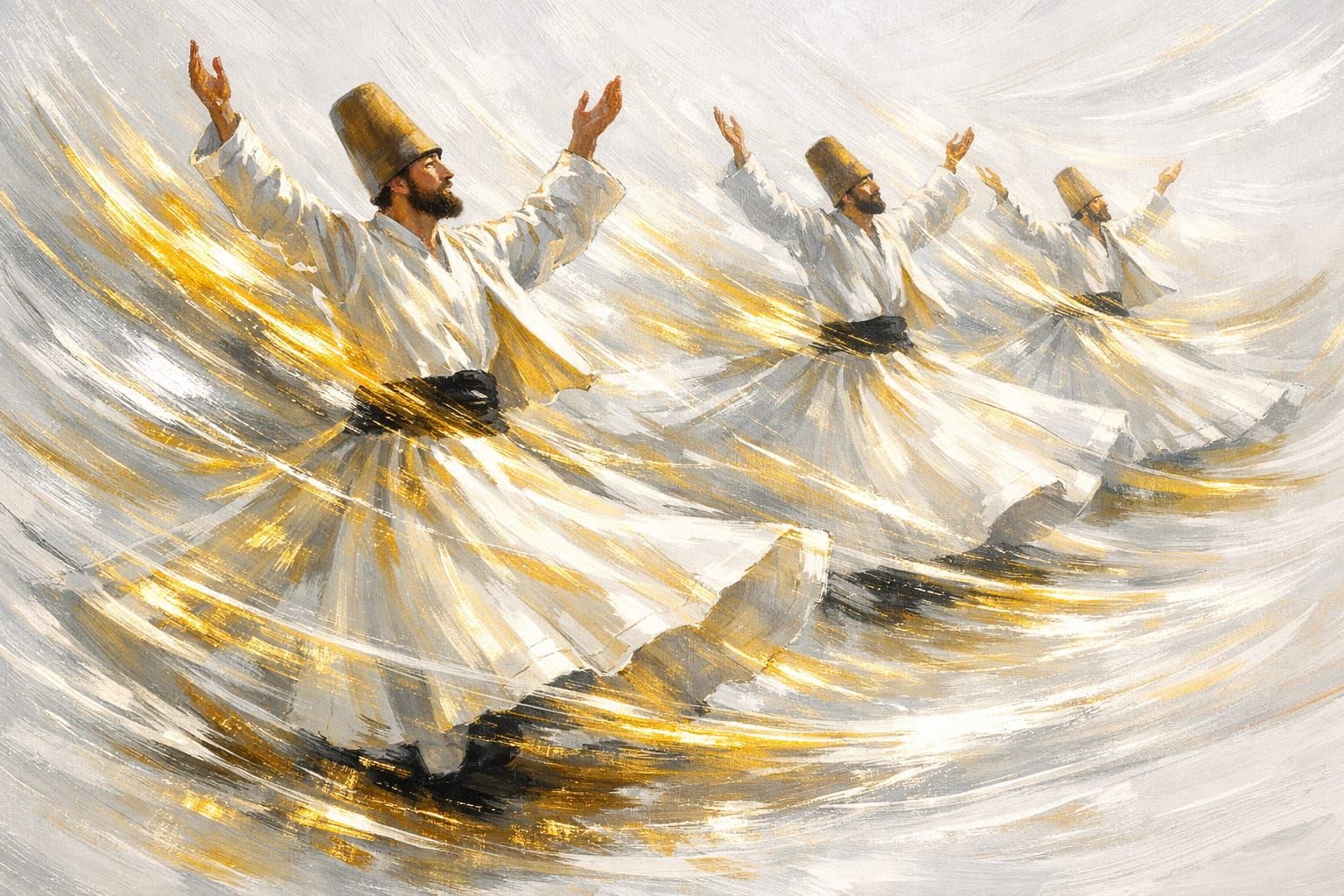 Sufi Dervish Dancers in Motion Oil Painting