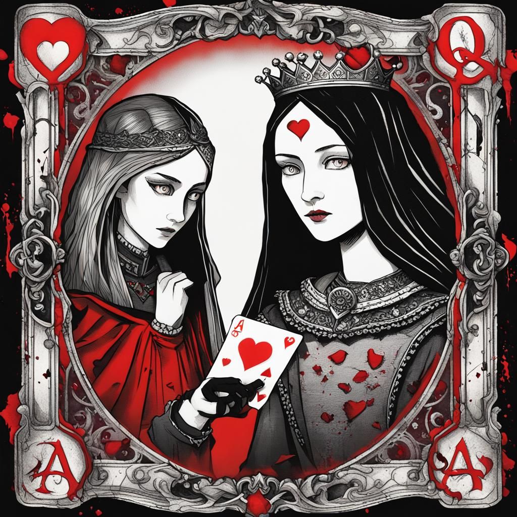 Queen of Hearts Reaching for Alice