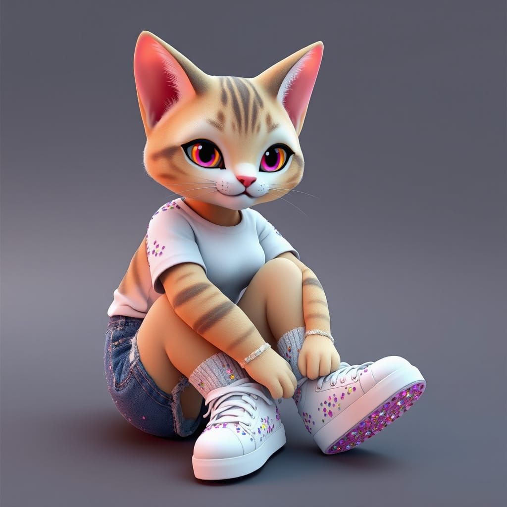 Whimsical Cat Girl in Sequin Attire