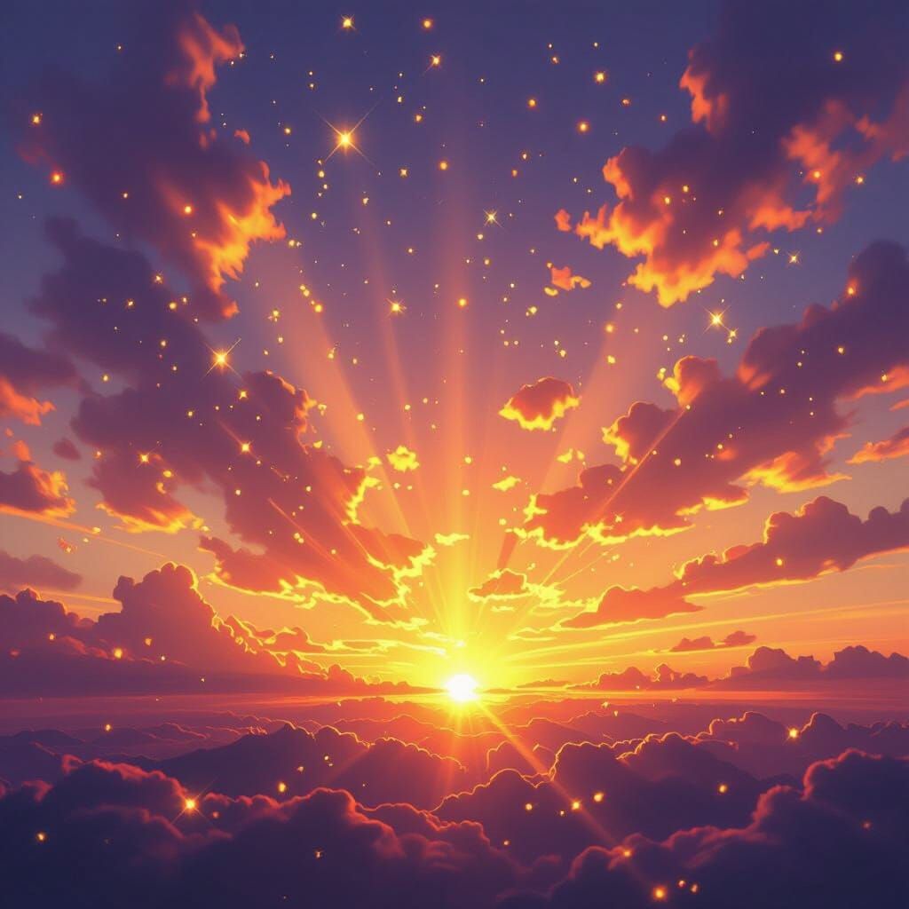 Sparkling Sunset with Fiery Orange and Magenta Sky