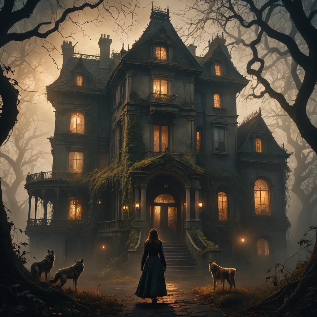 Eerie Abandoned Mansion in Dark Fantasy Matte Painting
