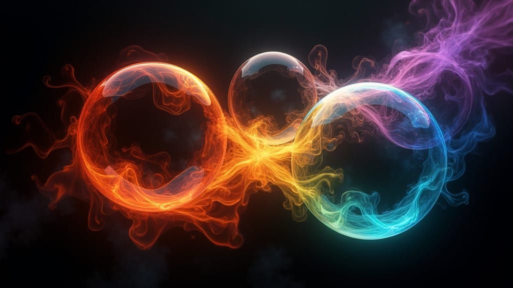Vibrant Fractal Flames Dance in Rainbow-Colored Bubbles