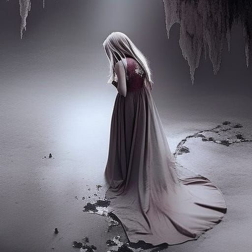 Melting Broken Heart with Blood Drips Into Abyss