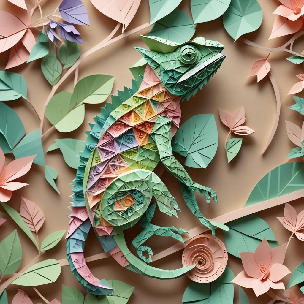 Origami Chameleon Paper Craft Art