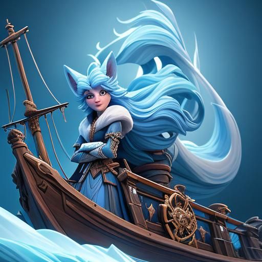 Fox Girl Thief on Ship Deck in 3D Fantasy Style