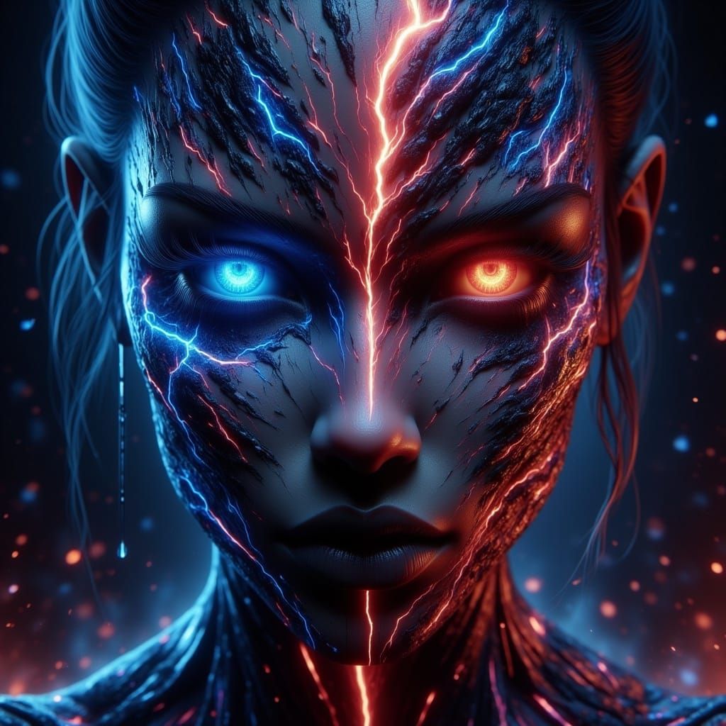 Neon Goddess with Lightning Bolt in HDR