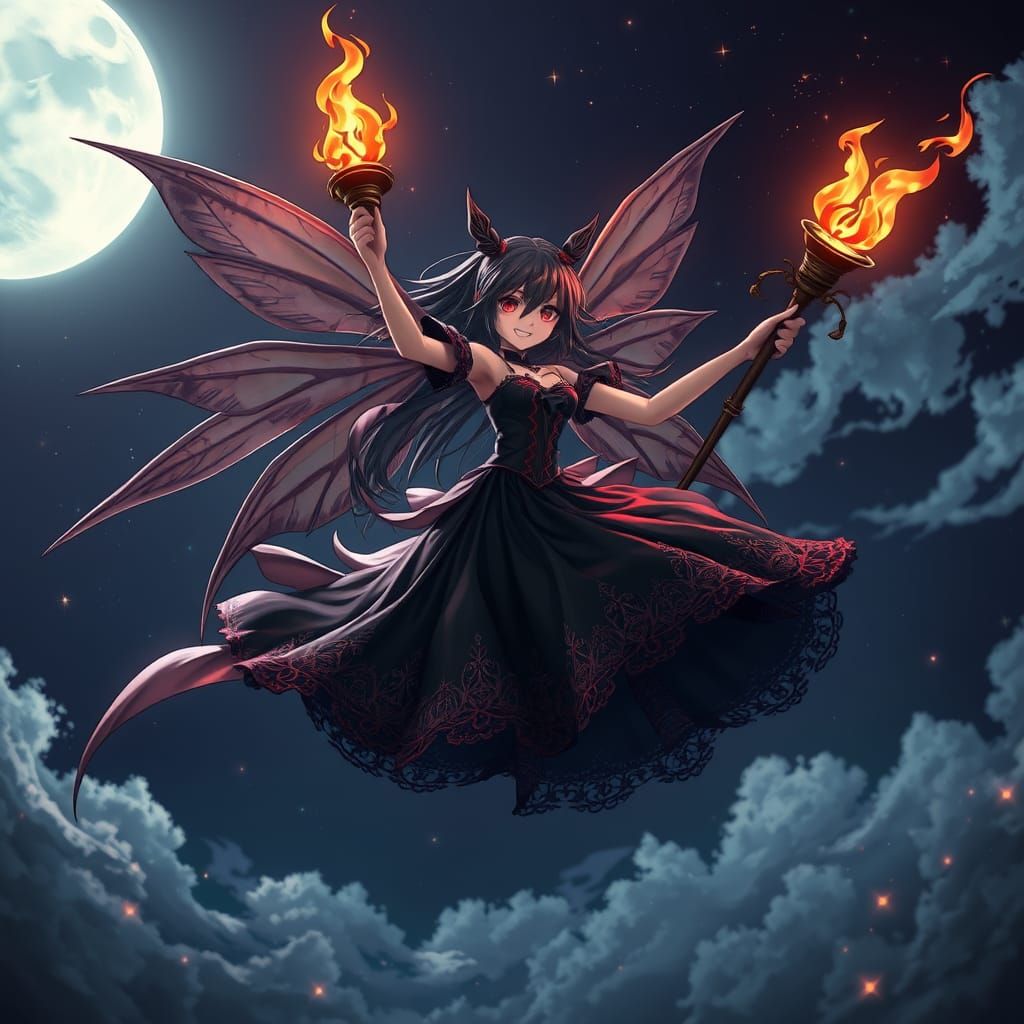 Mysterious Fairy Soars Through the Moonlit Sky