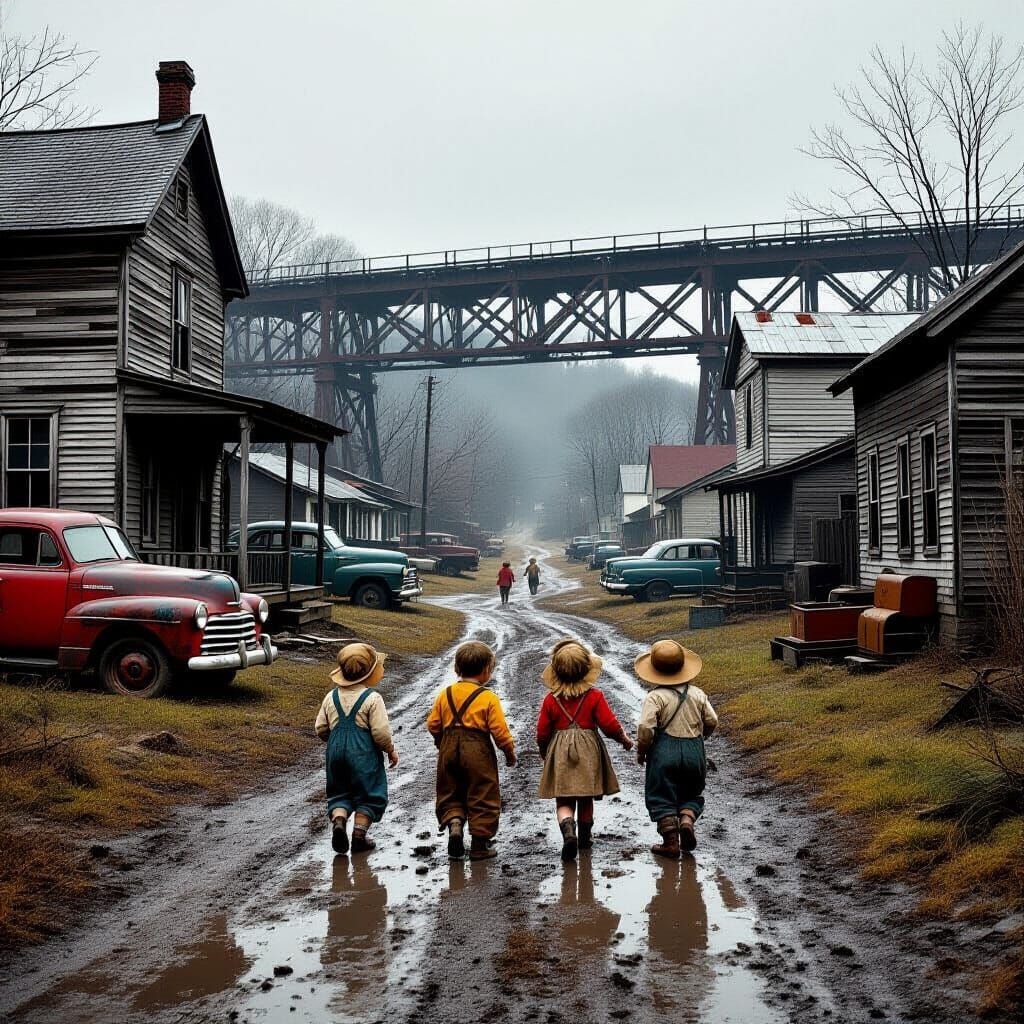 Children Playing in West Virginia Holler: Documentary Style