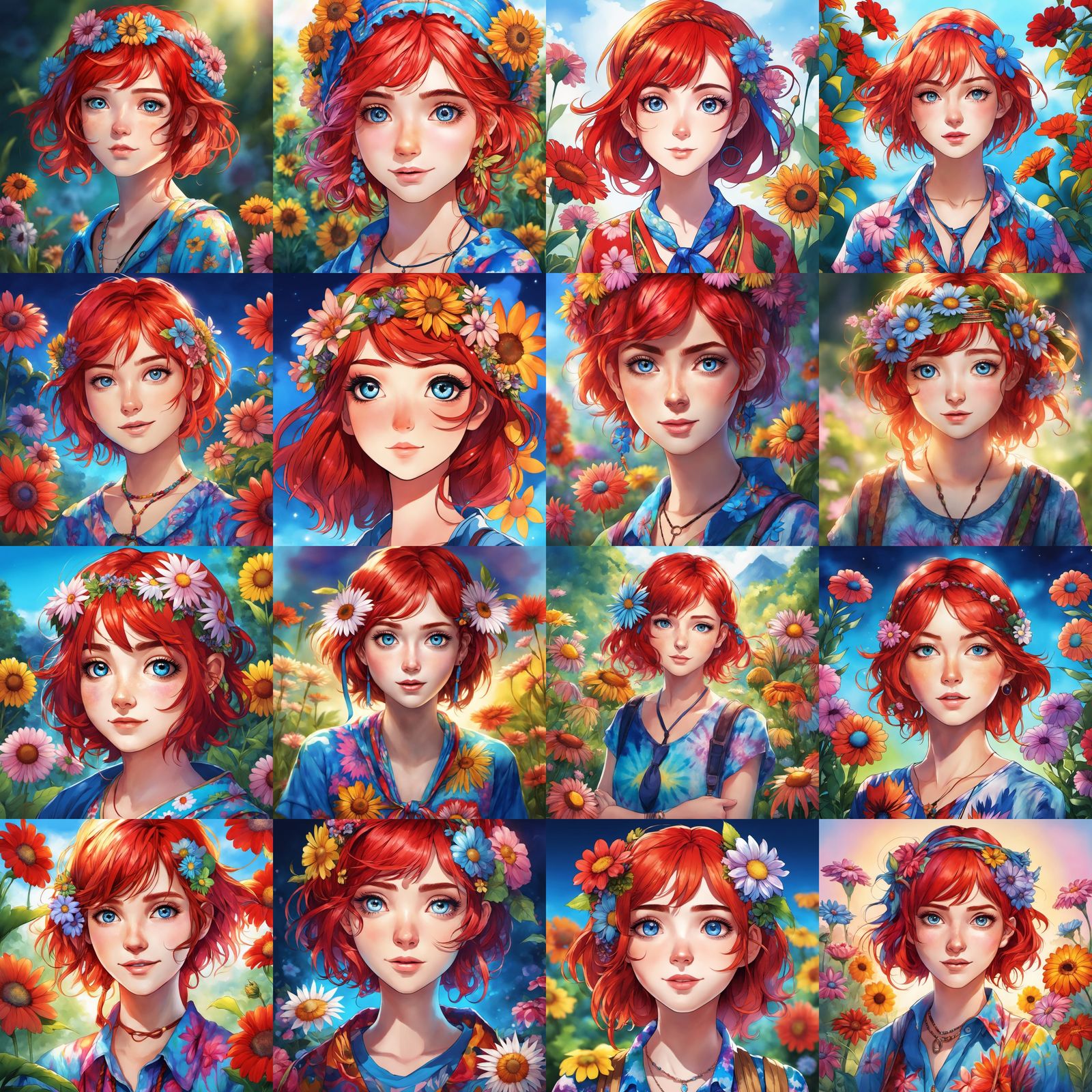 Anime Portrait of a Cute Hippie Girl in Deep Color