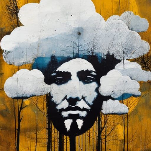 Dramatic Double Exposure Face of Wooden Lord