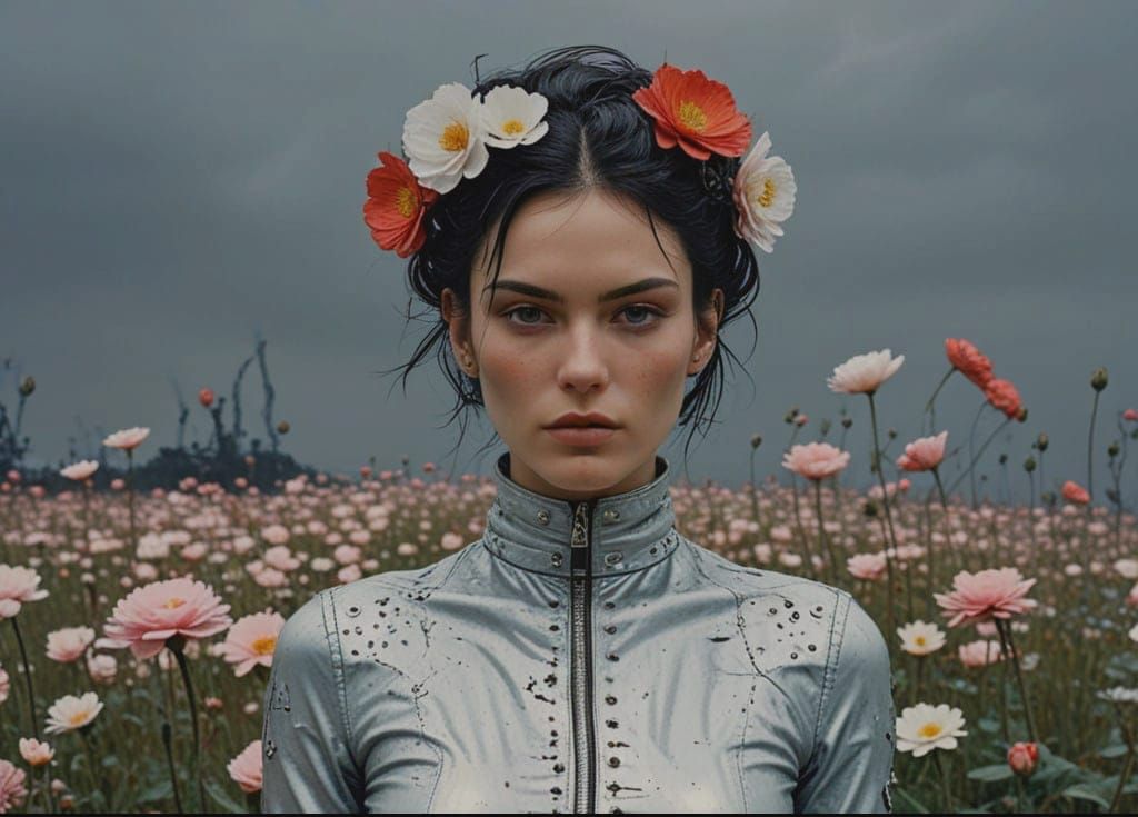 Vibrant Floral Punk Masterpiece in a Cyberpunk Aesthetic