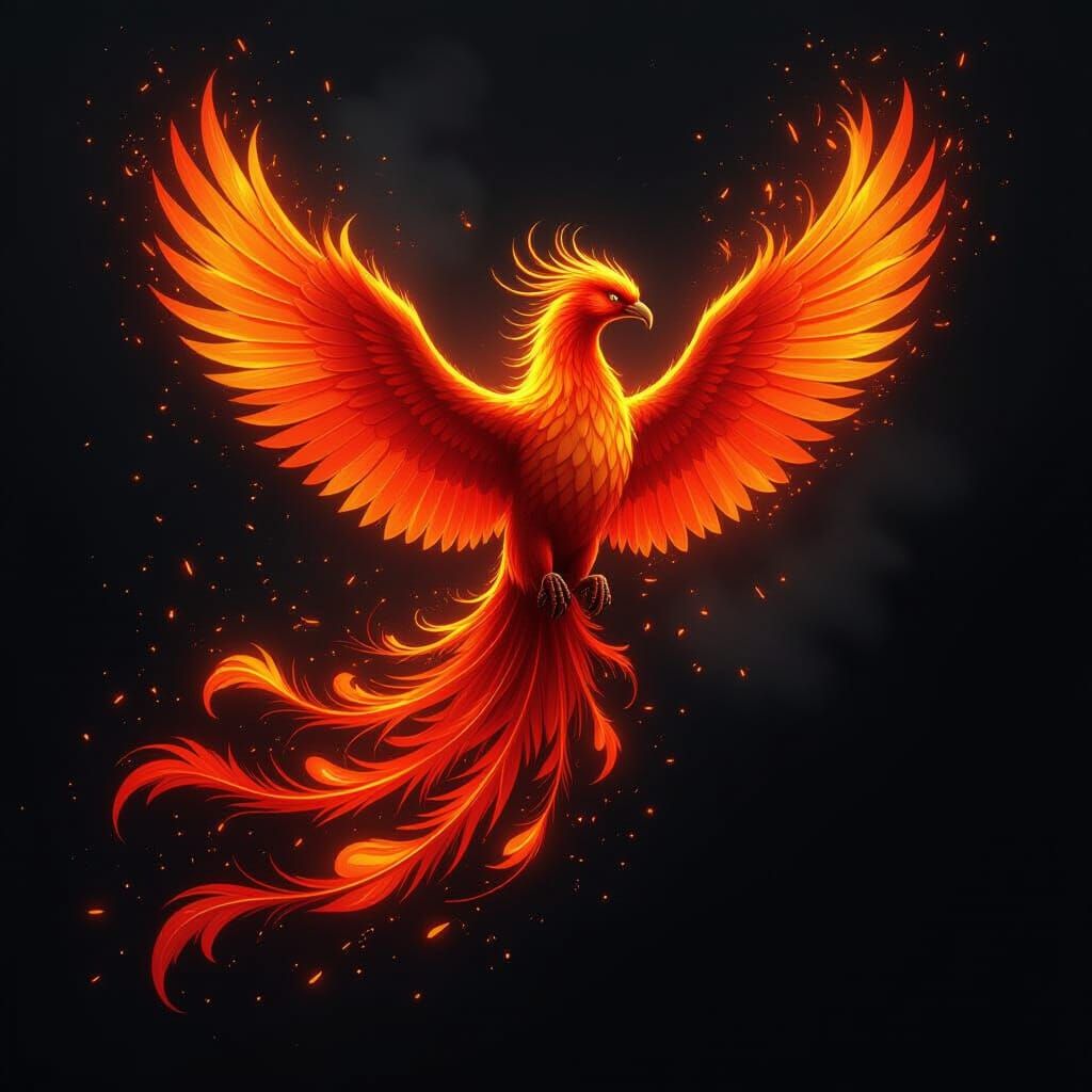 Majestic Fiery Phoenix in Dramatic Side View