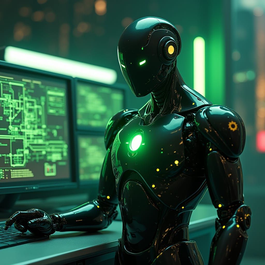 Futuristic Robot Jack with Neon Green Accents