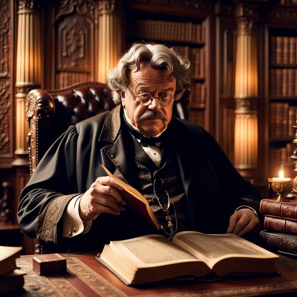 G.K. Chesterton in Victorian Study: Hyperrealistic Film Stil...