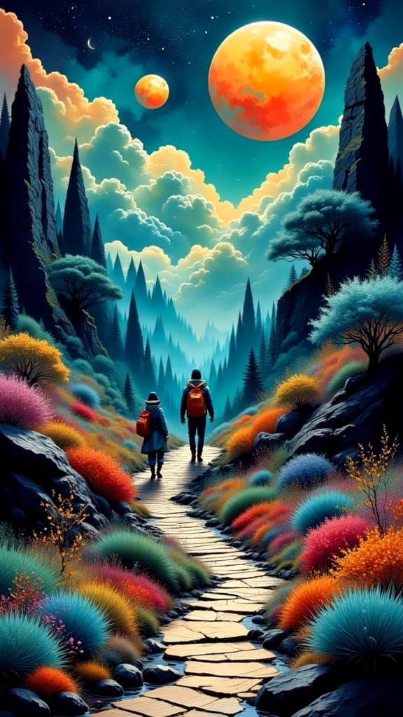 Creative Journey Art in Wet Watercolor and Collage Style