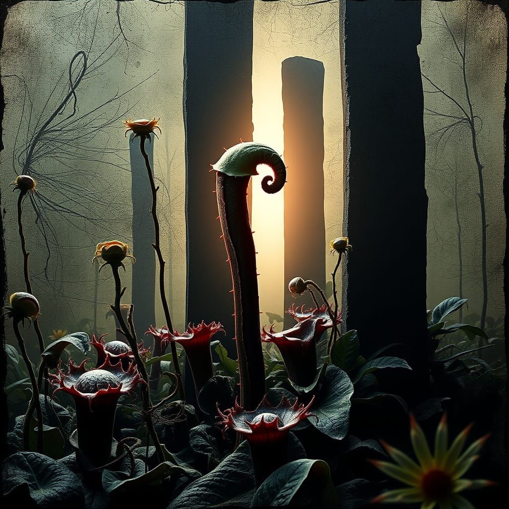 Creepy Carnivorous Garden with Arm, Fine-Tuned Textures