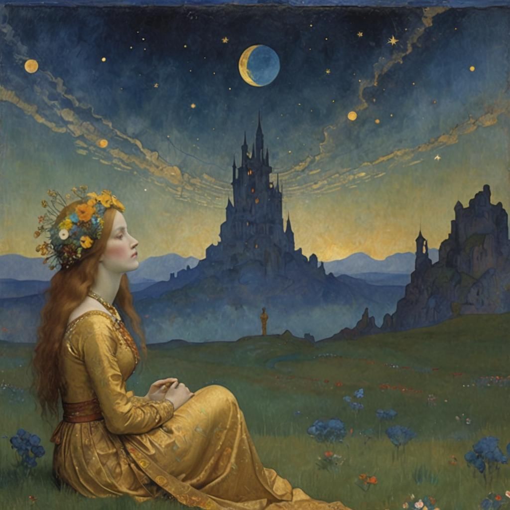 Whimsical Finnish Night Sky in Symbolic Style