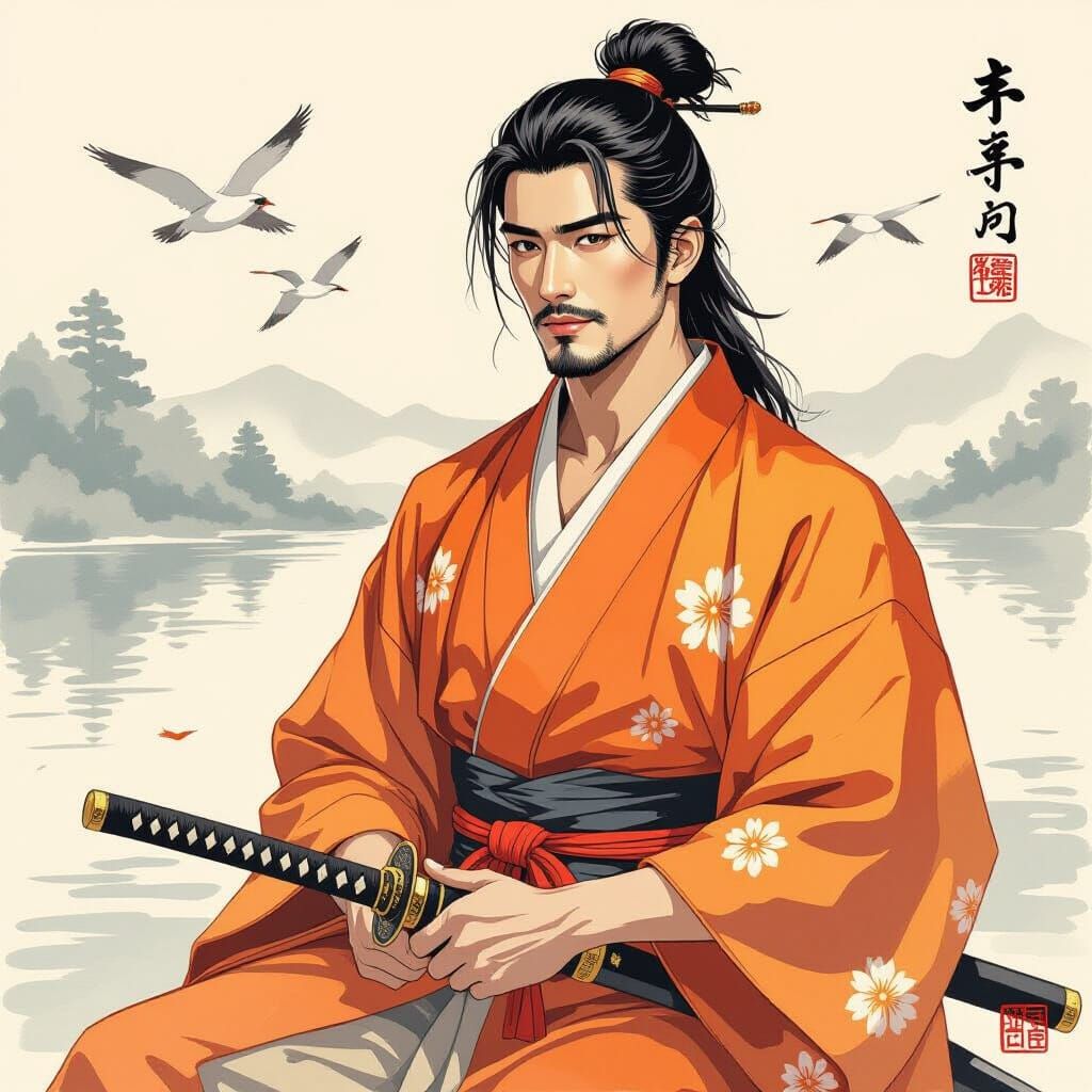 Gorgeous Gay Samurai in Ukiyo-e Japanese Style