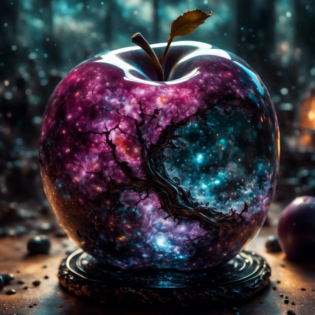 Galaxy Inside Crystal Apple with Neon Cracks