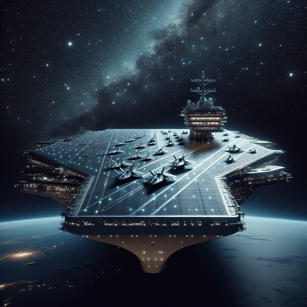 Massive Space Carrier with Starry Hull and Launch Platforms