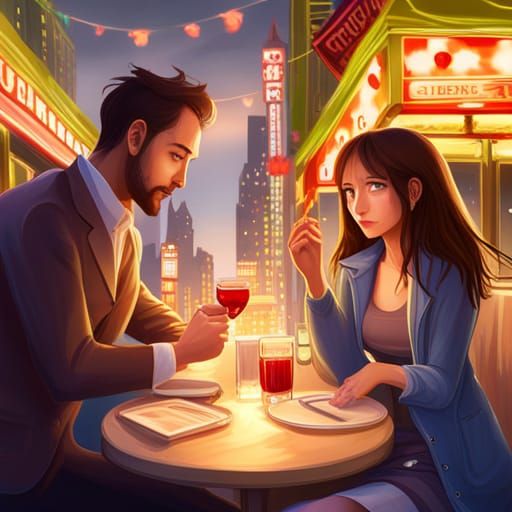 High-Resolution Digital Painting of a First Date