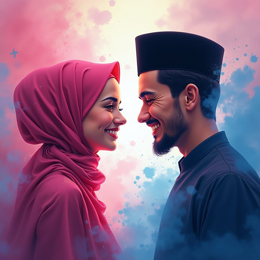Couple's Radiant Portraits in Vibrant Digital Art
