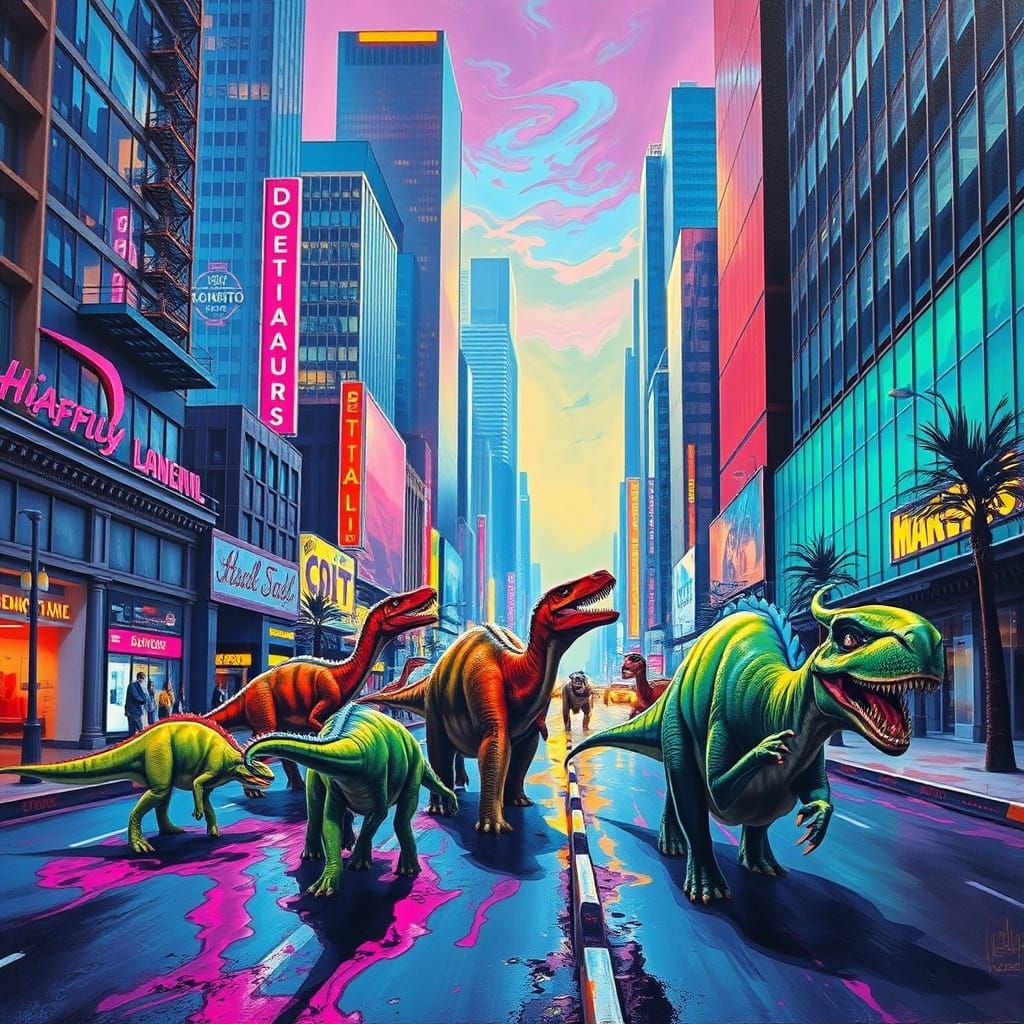 Dinosaurs in a Neon City: Synthwave Surrealism
