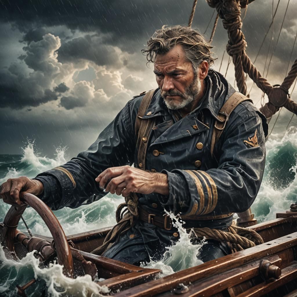 Seascape Concept Art: Sailor Navigating Stormy Seas