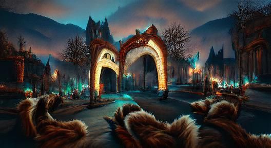 Gothic Town Archway at Night, Digital Painting