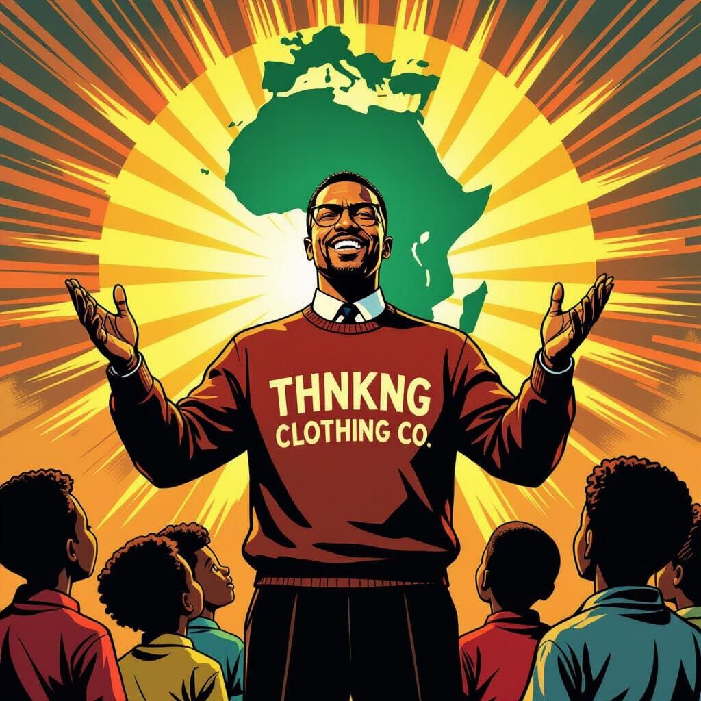 Malcolm X Teaches Children African Symbol in Comic Style