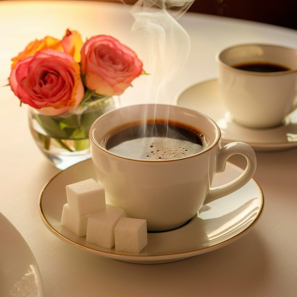 Breakfast Still Life with Coffee and Roses in 8K